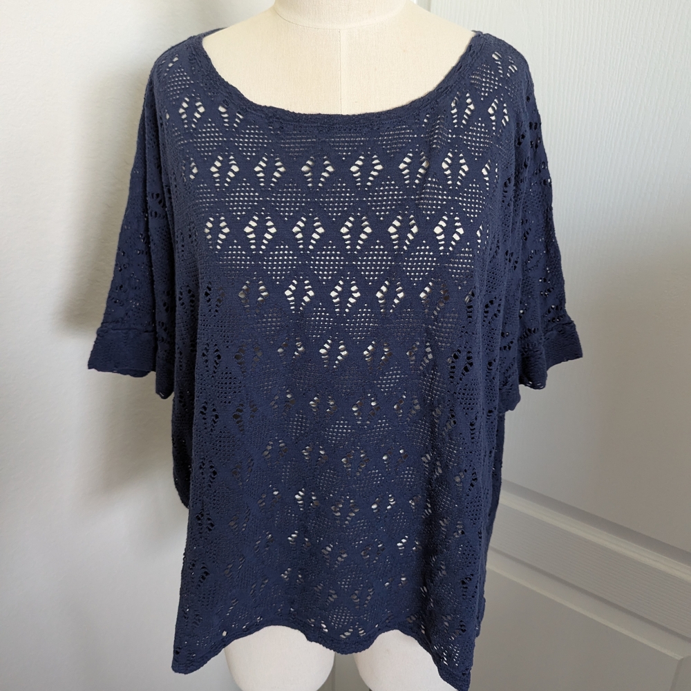 Old Navy Navy Blue Crochet Knit Scoop Neck Top
